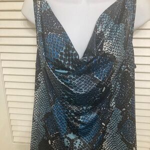 ELLEN TRACY Blue animal print sleeveless top 2X plus size